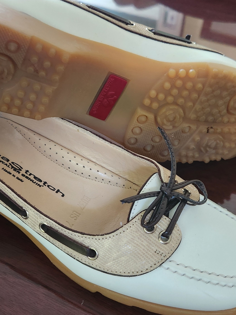 Walter Genuin Cream and Brown Leather Boat Sneakers